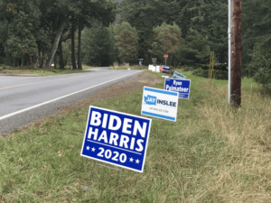 roadway lined with political signs